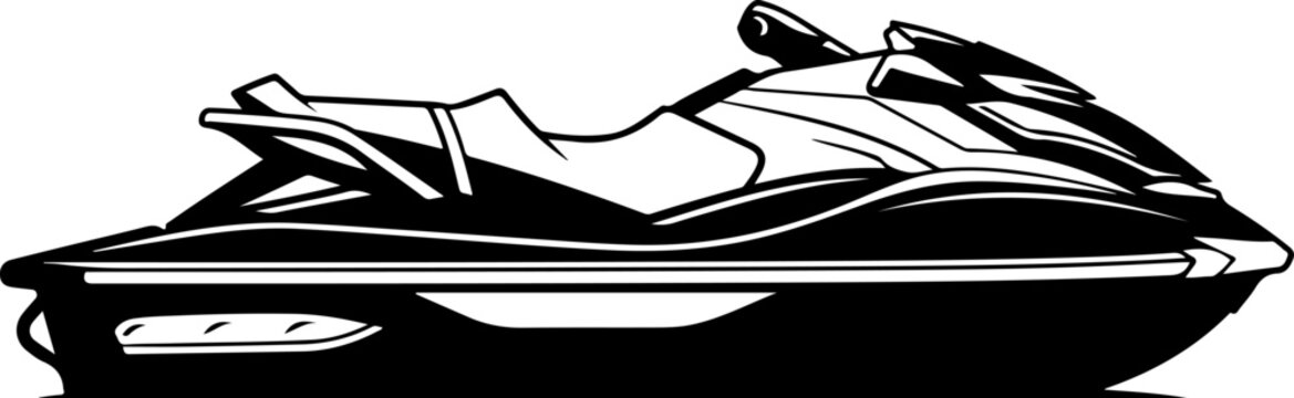 Jet ski, water sports, vehicle, black and white, vector illustration, aquatic recreation
