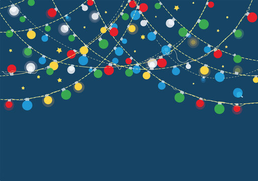 Festive string lights on dark blue background