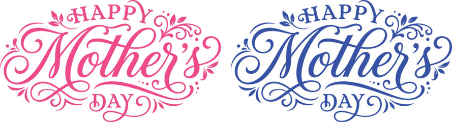 Elegant Happy Mother's Day hand lettering typography with floral decorative swirls ornamental calligraphy vector illustration isolated on white background © MstRafea