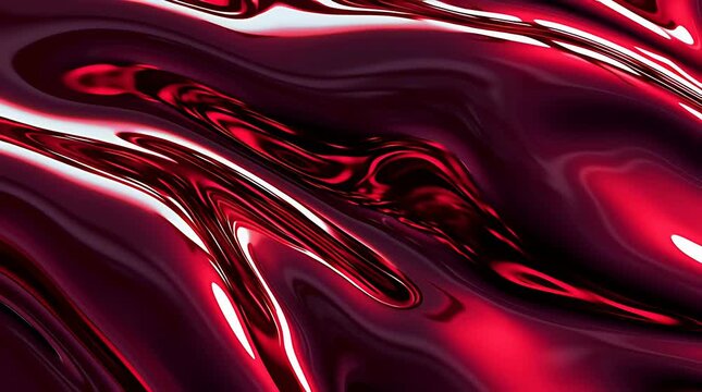 Abstract background featuring smooth flowing waves of deep red and dark liquid metallic texture.