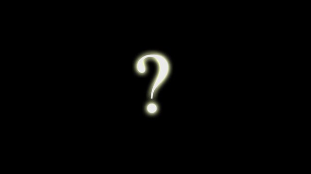 Vintage Twitched Television Question Mark Animation Featuring Glitch Noise Distortion Effects, Mysterious Inquiry Symbol, Transparent Black Background, Floating Curiosity Icon Motion In 4K
