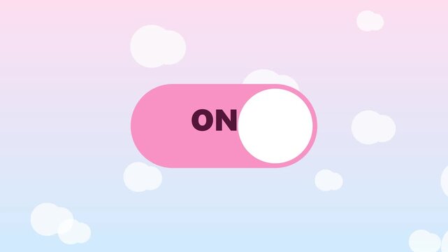 Animated toggle switch on and off button ui with soft pastel cloud background