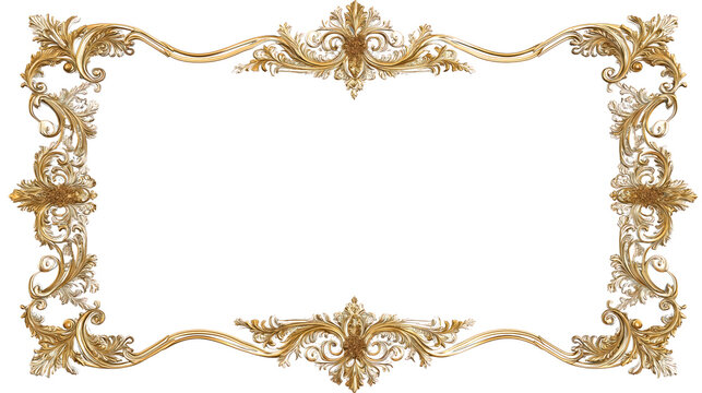Gold frame ornate border antique decorative baroque empty rectangle on transparent background