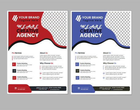 Creative flayer design red and light blue layout design .