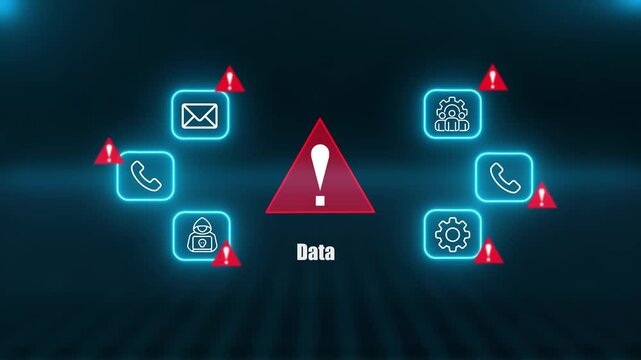 Data Security Warning Alert Interface Displaying Phishing Attacks Hacker Threats And Protection Icons For Business Privacy Network Online Safety Digital System
