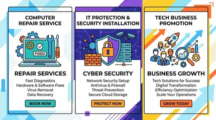 Naklejka premium Computer Repair, Cyber Security, Tech Promotion for Business Growth