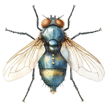 watercolor of Housefly, vector clipart, isolated on a white background.