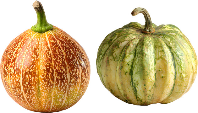 Two Fresh Tigger Melons Isolated on Transparent Background, Sweet Organic Fruit for Healthy Eating

