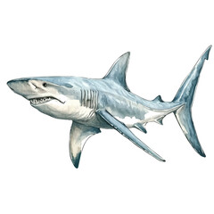 Fototapeta premium watercolor of Hammerhead Shark illustration, isolated on a white background.