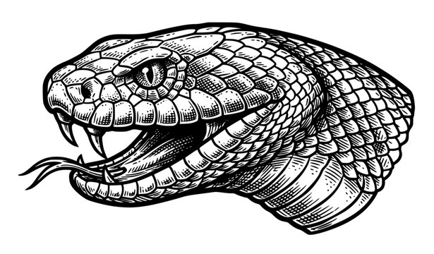 Snake Head Antique Etching Style Vector Art