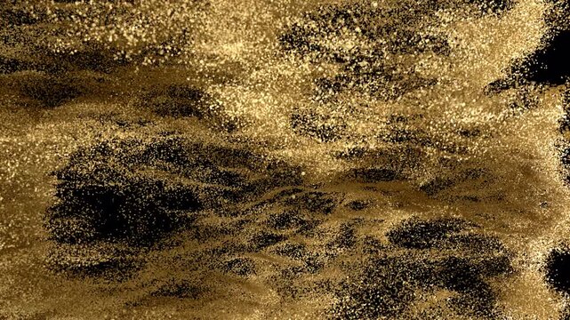 Golden yellow sand transition effect. The screen is completely covered with sand, then smoothly blown away by the wind from right to left revealing your footage.