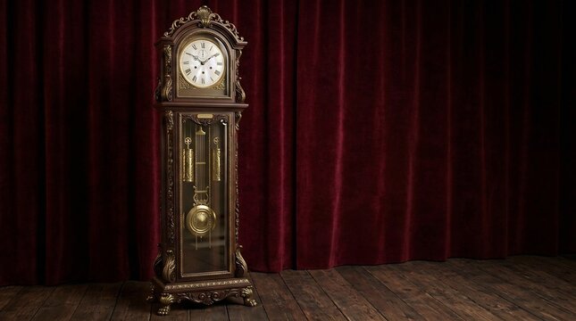 古い振り子時計が静かに時を刻む薄暗い舞台