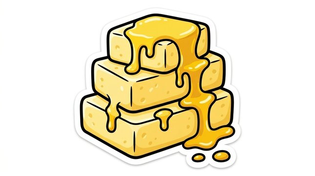 Bright Yellow Butter Stacks Dripping with Glossy Liquid Spread