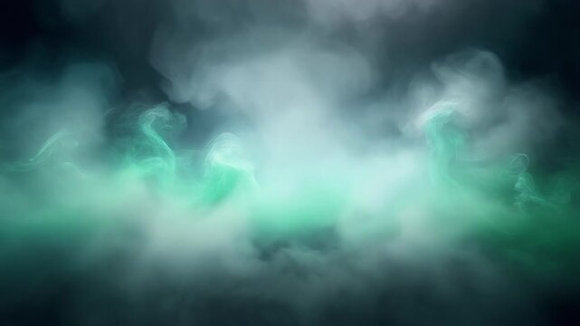 Glowing green smoke tendrils swirling through darkness revealing mysterious atmospheric visual depth