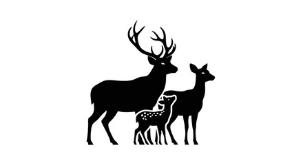 Naklejka premium Deer family including a majestic buck and a fawn stands together as a symbol of wildlife conservation and natural beauty in the wilderness.