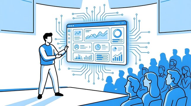 A simple and modern line art illust n showing the abstract form of a person engaging with digital user interface elements perfect for web design concepts and graphic resources