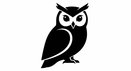 Obraz premium Stylized owl icon or logo design, minimalist black and white vector illustration