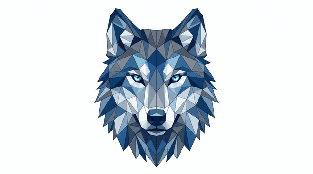 Abstract geometric wolf portrait created with modern blue polygonal structures.