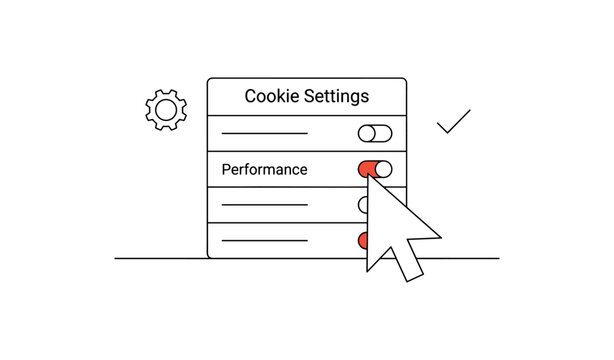 Cookie settings panel toggling performance option on screen