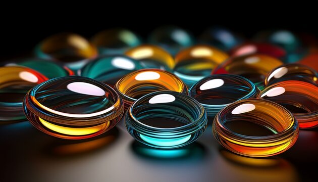 3d glass circles on black background