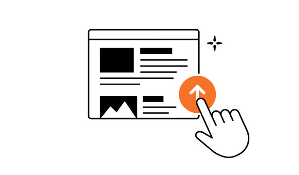 Web page upload button being tapped on orange abstract background