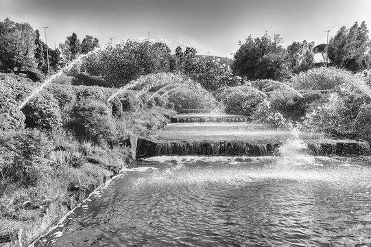 Scenic fountain in the EUR district of Rome, Italy