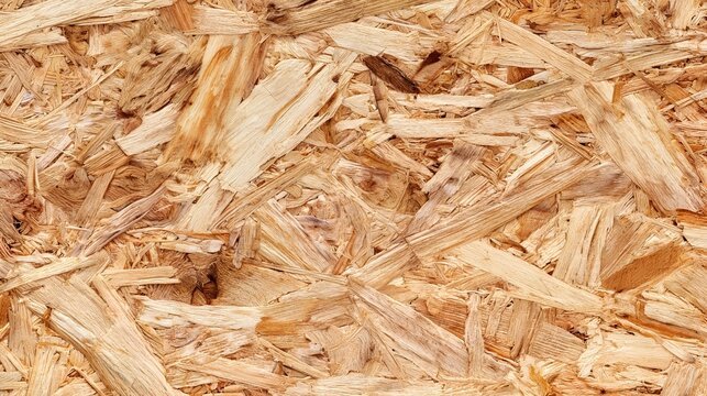 OSB Oriented strand board wood house seamless background texture &ndash; pattern of flat fibreboard building panel from wooden chip material used in construction of floor, roof and walls.