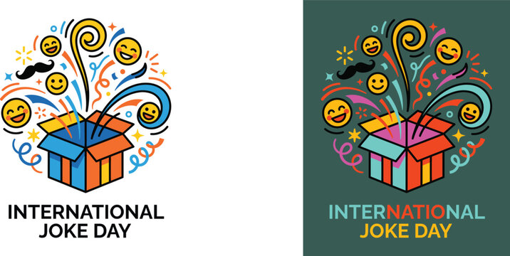 International joke day celebration with gift box and funny emojis