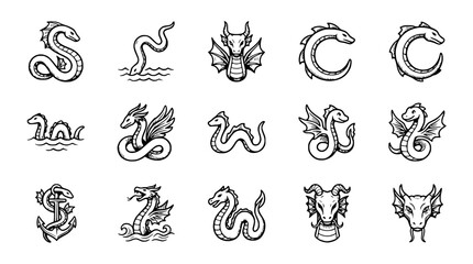 Naklejka premium Mythical Creatures: Dragons, Sea Serpents, and Mythological Beasts Collection