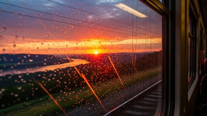 Obraz premium P?r do sol visto da janela de trem