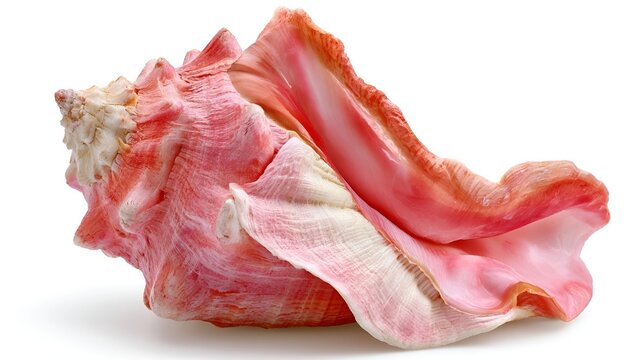 Queen conch shell isolated on white background background, large edible sea snail for marine life and tropical decor