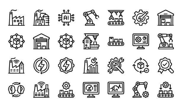 Industry 4 0 line icons smart factory automation and technology concepts