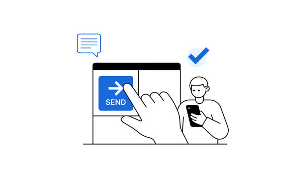 Hand pressing send button on screen while person holds phone