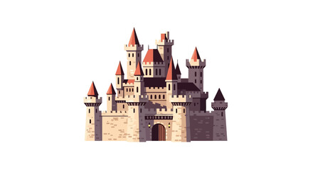 Medieval castle with stone walls and red turrets © Hotmanparis