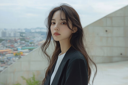 Low Angle Shot of Idol with Seoul's Architectural Beauty