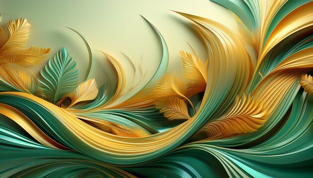 3d botanical abstract flow with sweeping grass and floral curves