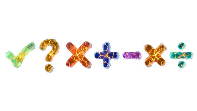 Colorful 3D Mathematical Symbols and Punctuation Marks isolated on PNG transparent background