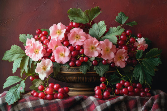 Damsons and Red Currants in a Farmhouse Floral Spread