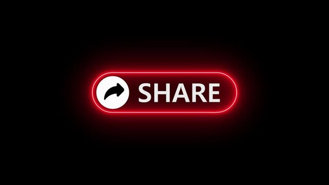 Share button text animation for a video channel. social media. Flat Design share . Animated share icon sliding smoothly into clourful frame on a black background.
