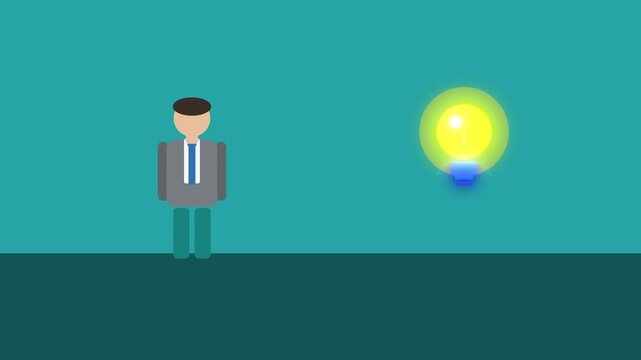 Businessman downloads knowledge book, receives bright idea lightbulb