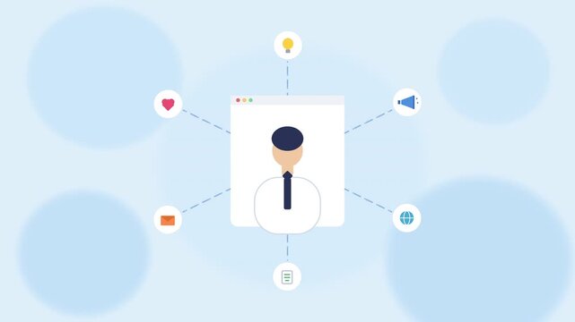 Businessman social media marketing strategy connection animation