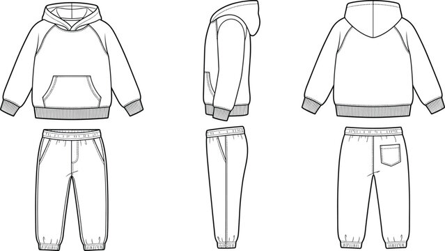 Hoodie and sweatpants fashion technical flat sketch vector template
