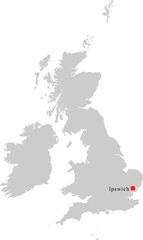 Fototapeta premium Ipswich City Location on Map of United Kingdom