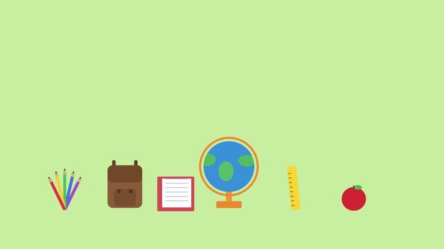 Pixel art globe and school supplies animation loop