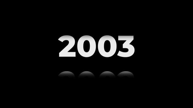 Reverse 25 year counter animation scrolling back from 2027 to 2002. White 3D text on black background. Going back in time flashback and history timeline motion graphics concept.