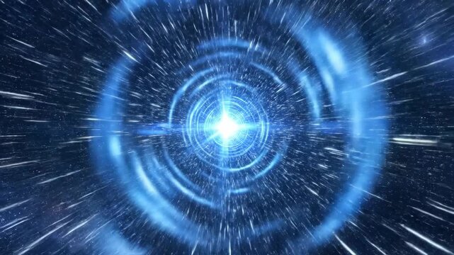 Glowing Blue Warp Tunnel with Streaking Stars in Sci-Fi Space