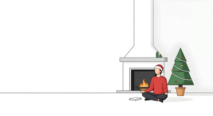 Fototapeta premium Person Wearing Red Santa Hat Sitting.