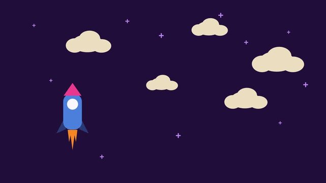 Pixel rocket launch ascent into starry night sky