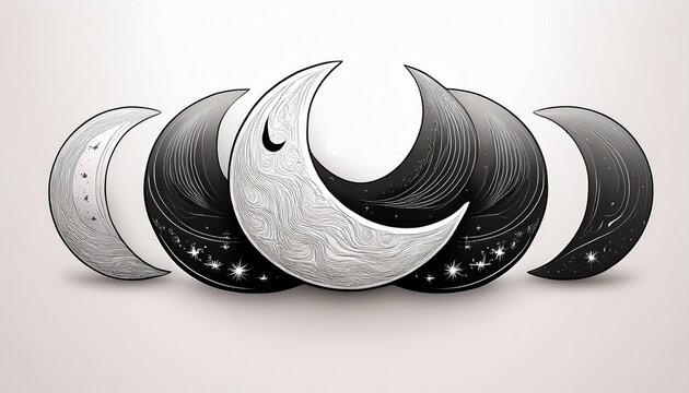 Triple Moon Symbol Representing Maiden Mother And Crone In Wiccan Tradition Minimal Lunar Emblem Triple Goddess Symbol Monochrome Illustration Of Moon Phases Isolated On A White Background