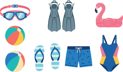 Summer beach vacation and swimming accessories vector set isolated on a white background © Imran